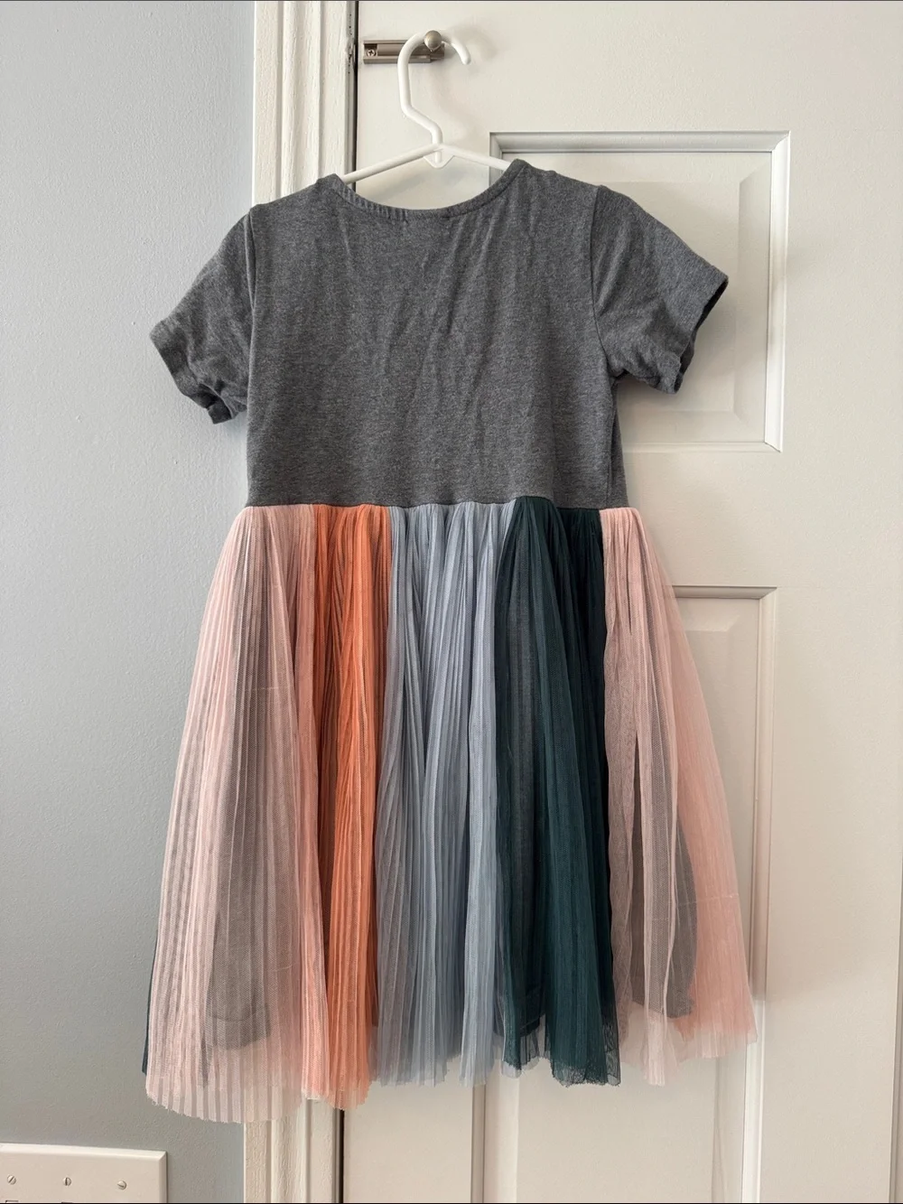 Hanna Andersson Gray Knit Dress with Pink, Peach, Light Blue & Teal Tulle Skirt